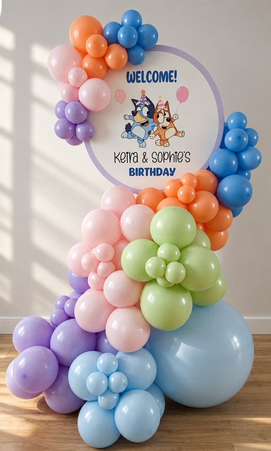 Custom Bluey Balloon Birthday Backdrop